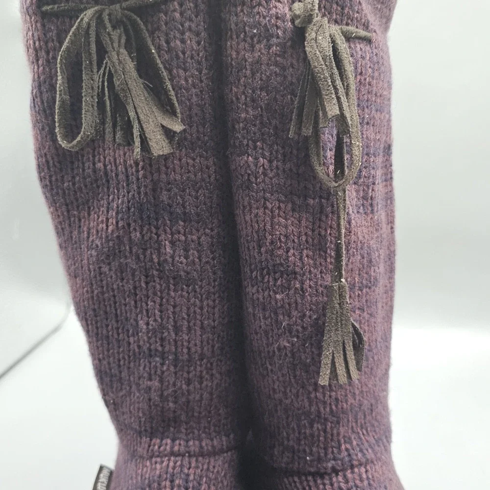 Muk Luks Tall Purple Knit Boots Slippers Winter Faux Fur Womens Size 9/10 Large